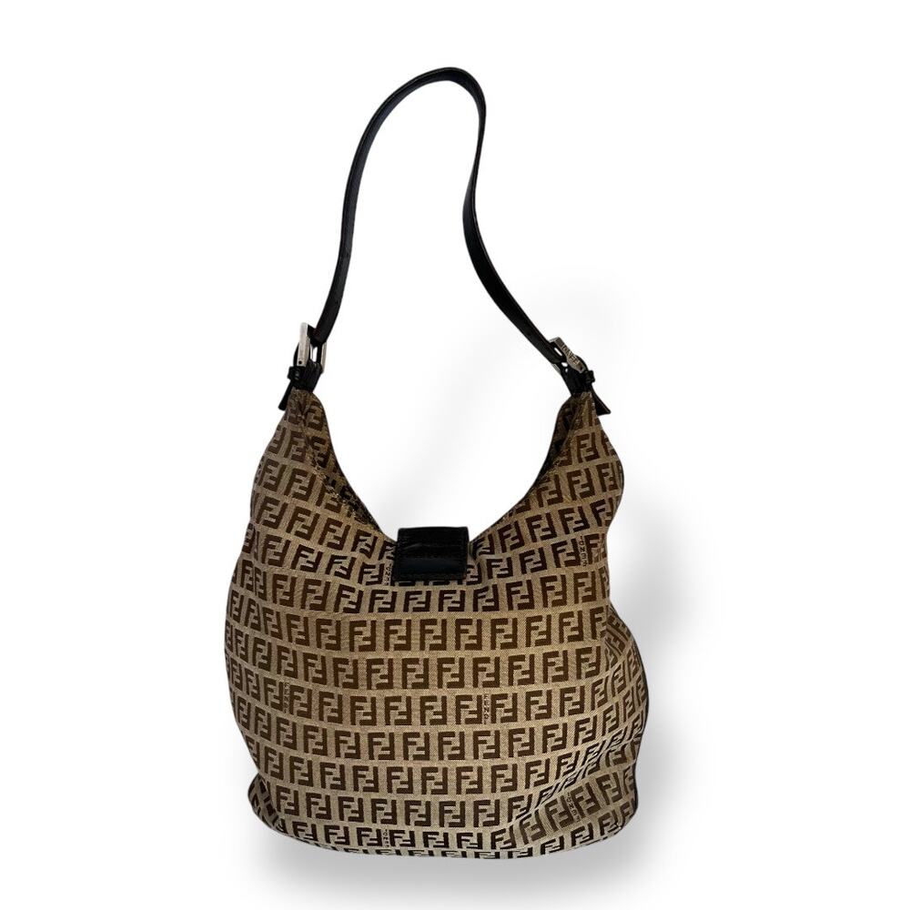 Fendi Tan and Brown Zucca Canvas Shoulder Hobo Tote Bag - Picture 2 of 15